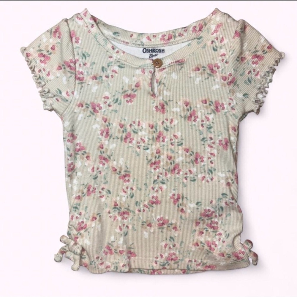 OshKosh B'gosh Cream Ribbed Short-Sleeve Top with Pink Floral Print